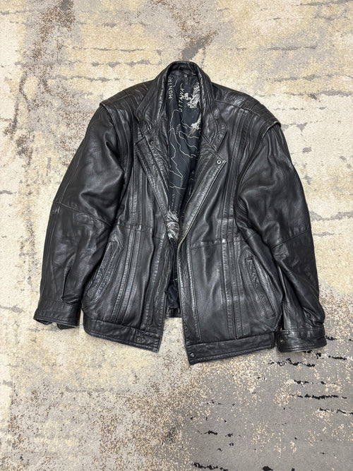 Japan Style Kurtka skórzana Vintage retro y2k, męskie w dobrym stanie rozmiar L, detal